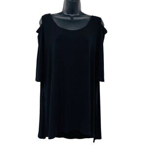 Clara Sun Soo Cold Should 3/4 Sleeve Tunic Top Black Women's‎ L Jersey Knit